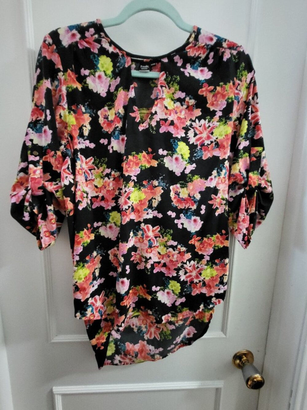Simons Twik Boho Floral Blouse with Keyhole Neck - Medium